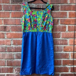 Vintage 1960s patterned blue dress
